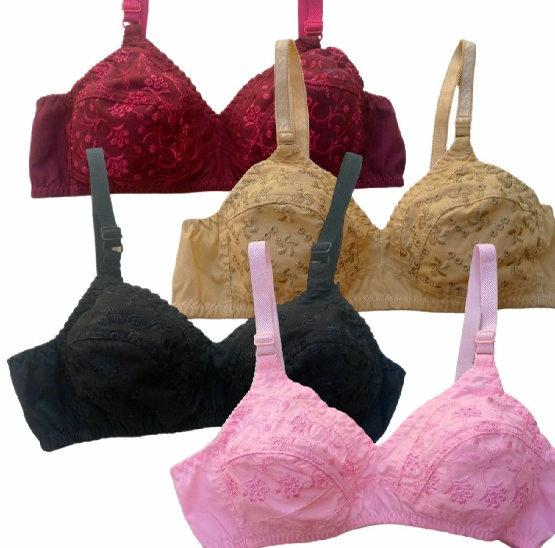 Pack Of 3 Stretchable Imported Floral Cotton Bra With Different Colour Selection