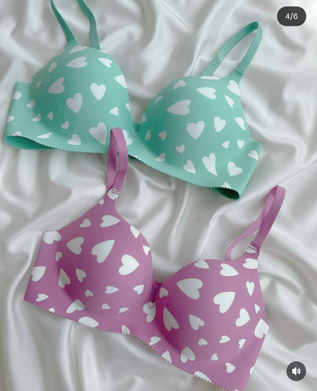 💖Pack of 4 Heart Print Padded Bras and Panty Set - Sweetheart Vibe 💖