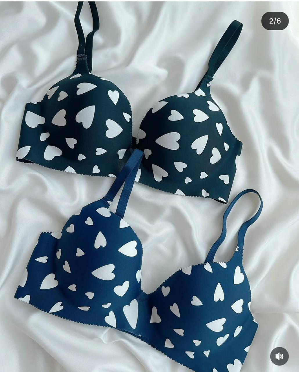 💖Pack of 4 Heart Print Padded Bras and Panty Set - Sweetheart Vibe 💖