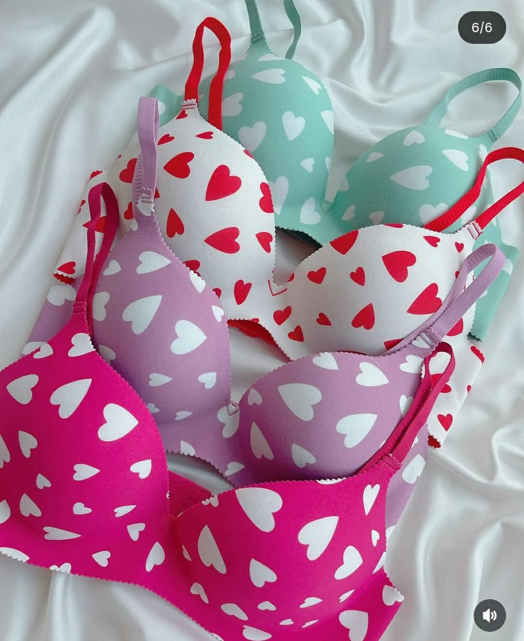 💖Pack of 4 Heart Print Padded Bras and Panty Set - Sweetheart Vibe 💖
